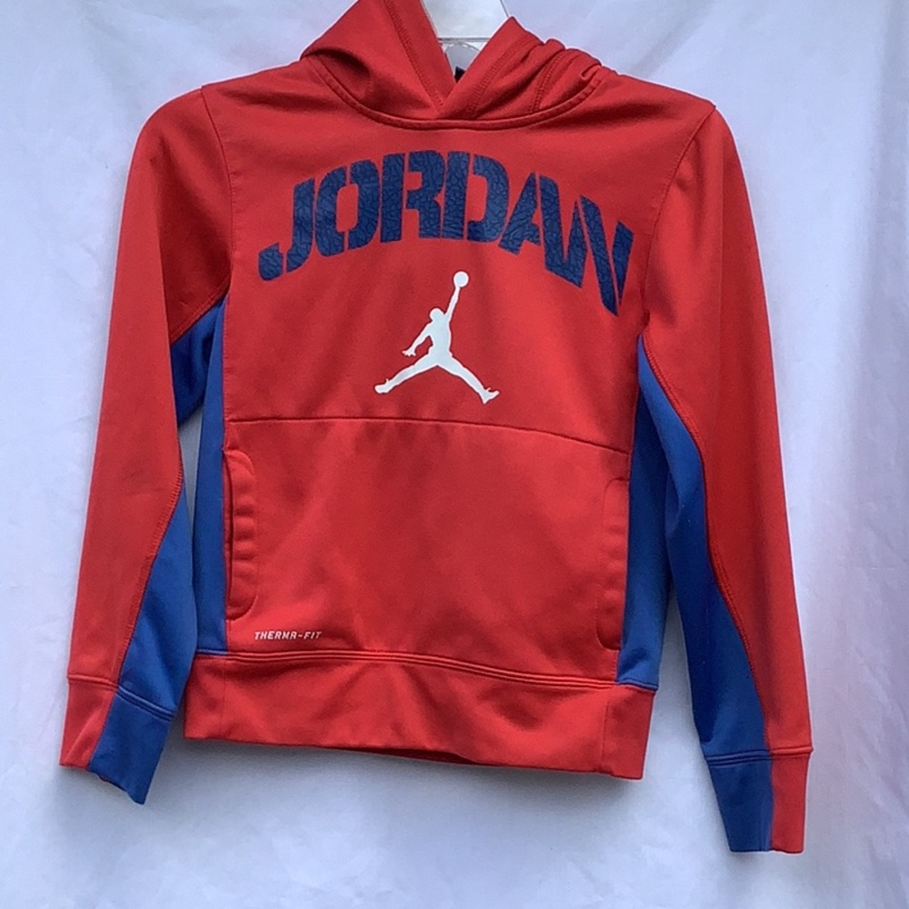 NIKE THERMA FIT JORDAN HOODED SWEATSHIRT RED AND BLUE SIZE S